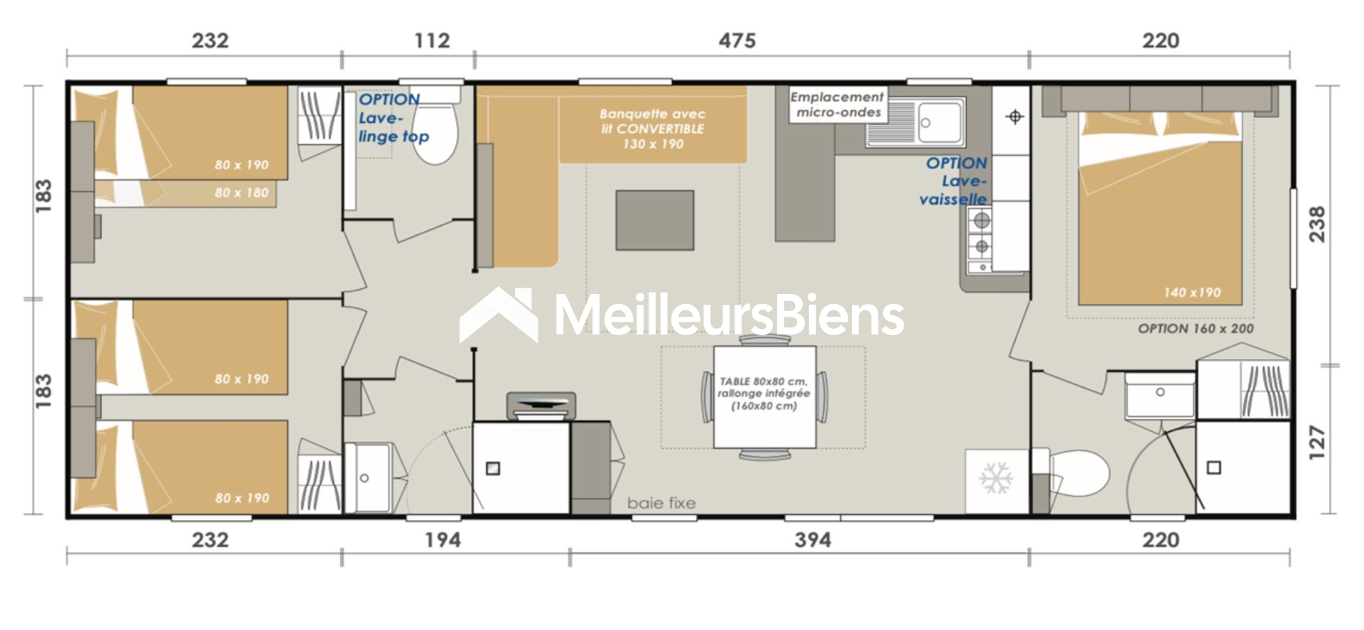 Mobil home 40 m2, 3 chambres à 20 m de la plage.