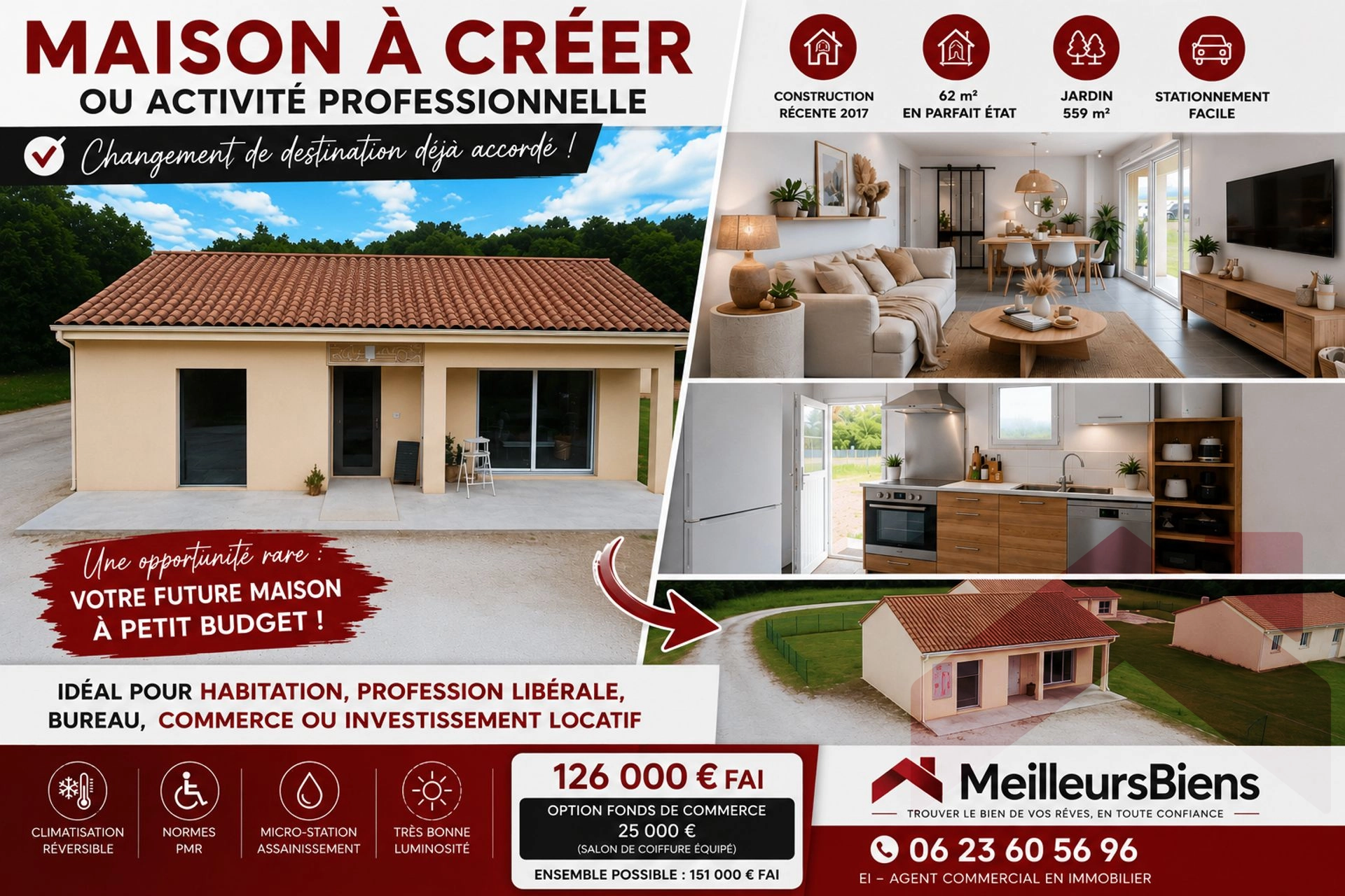 Maison et/ou local professionnel – Construction récente avec jardin – Douville