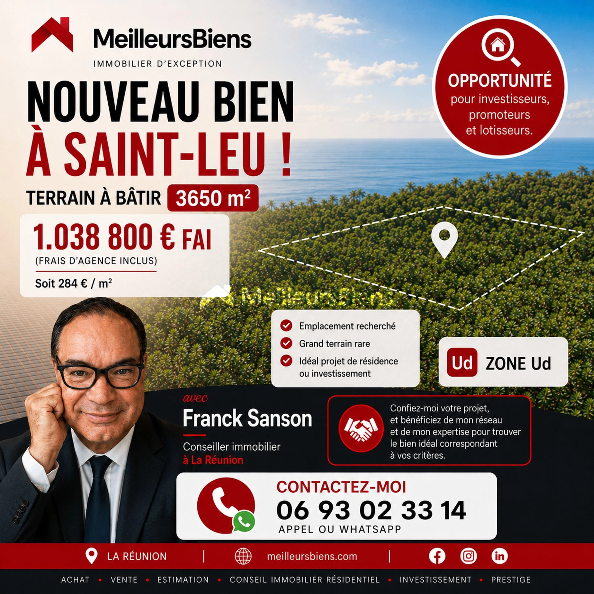 Magnifique terrain à bâtir de 3650 m² en zone Ud situé à ETANG ST LEU (97424)