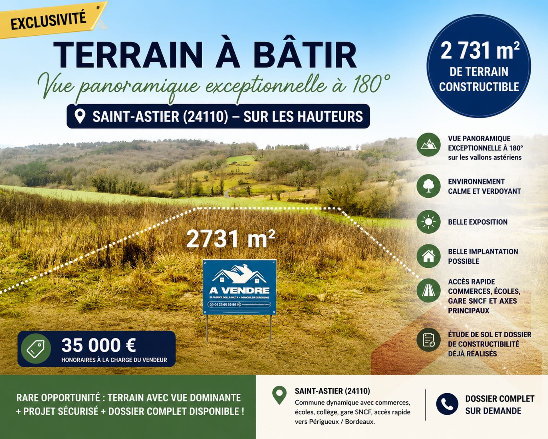 Beau terrain à bâtir – environnement calme et verdoyant – proche commodités