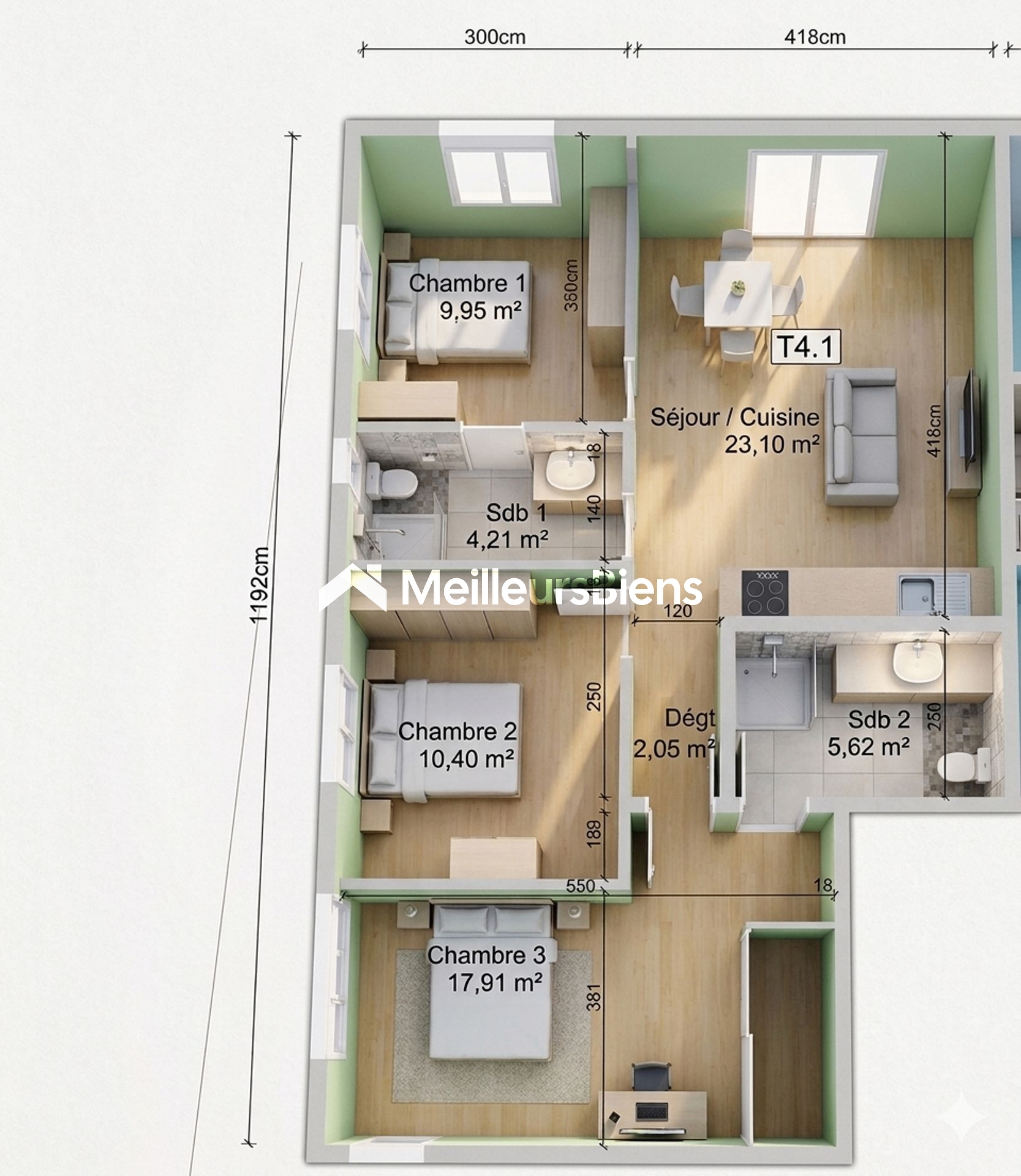 Appartement T4 avec Jardin secteur Pombiray