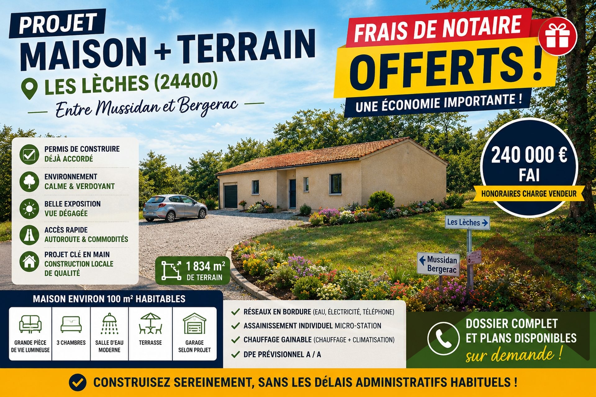 Projet Maison + Terrain – Les Lèches (24400)