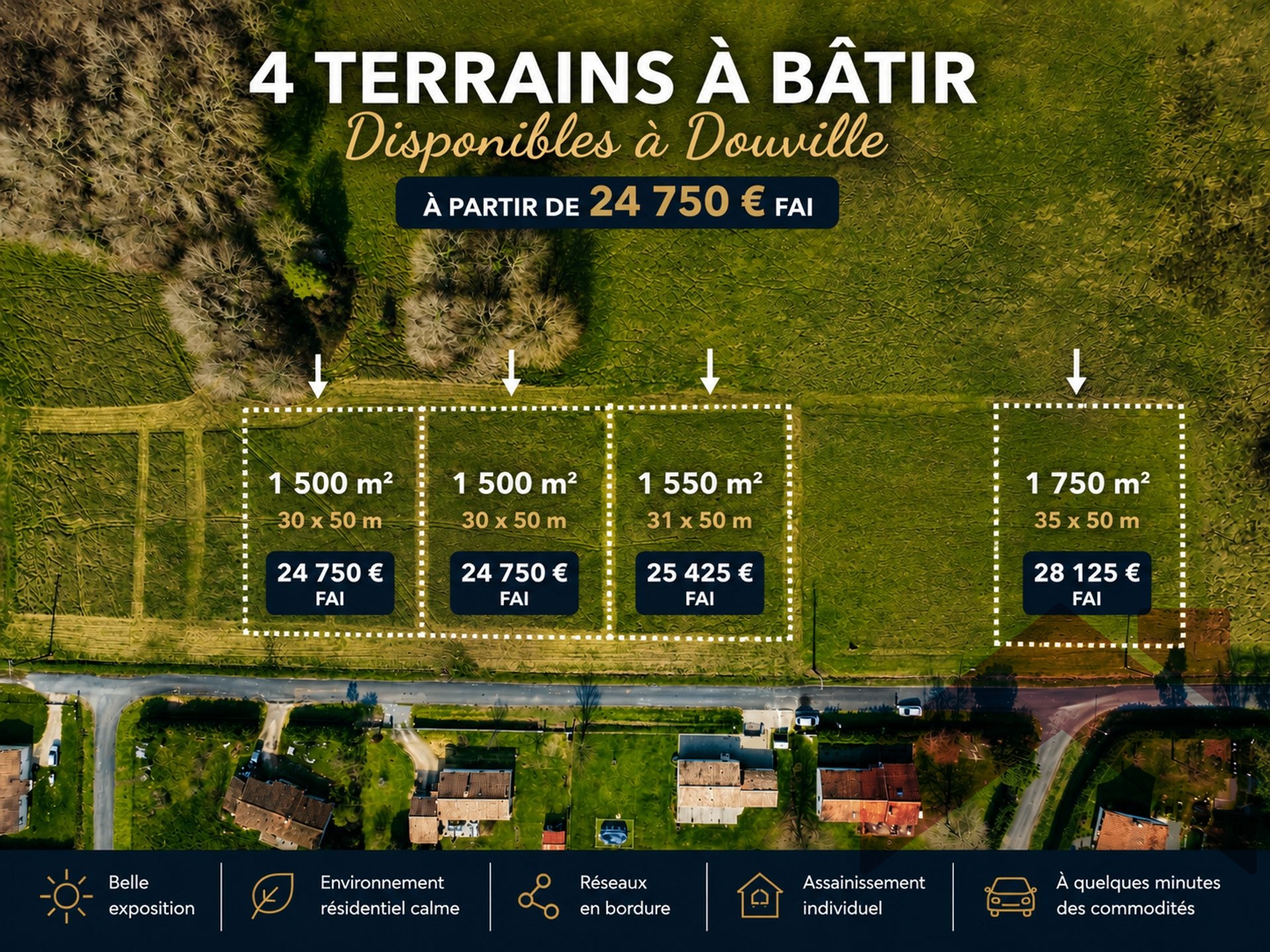 Douville: Terrains à bâtir au calme – entre Bergerac et Périgueux – dès 24 750 €