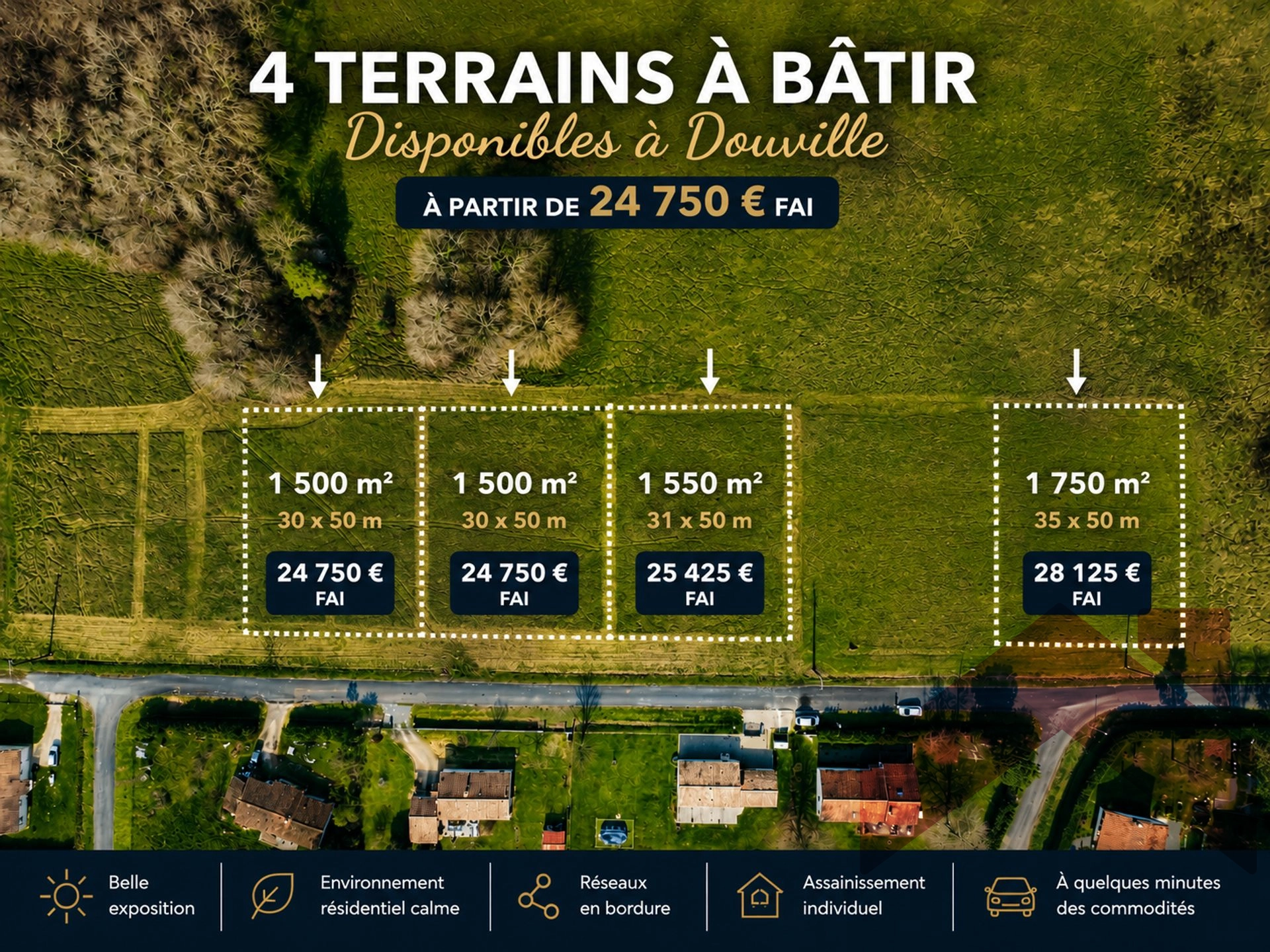 Douville: Terrains à bâtir au calme – entre Bergerac et Périgueux – dès 24 750 €