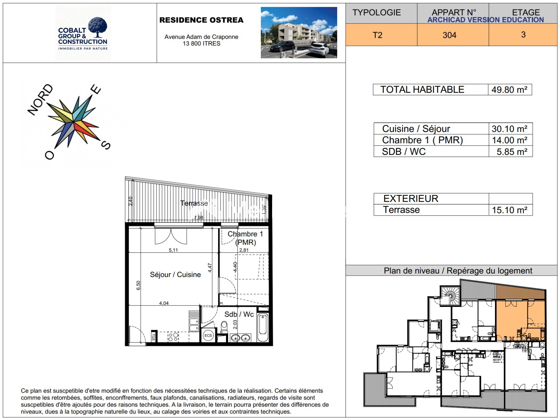 Appartement neuf 2 pièces de 50 m² avec grande terrasse au coeur d'Istres