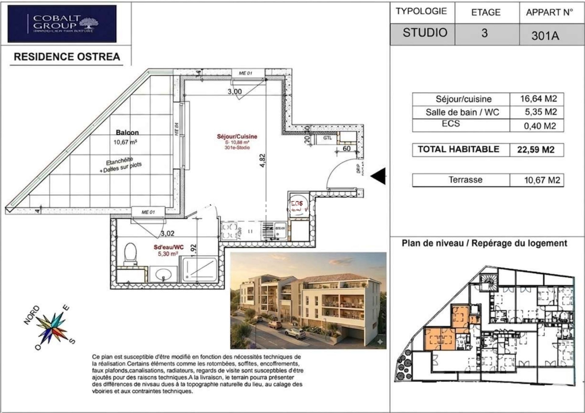 Studio neuf climatisé de 23 m² avec terrasse de 10 m² à Istres