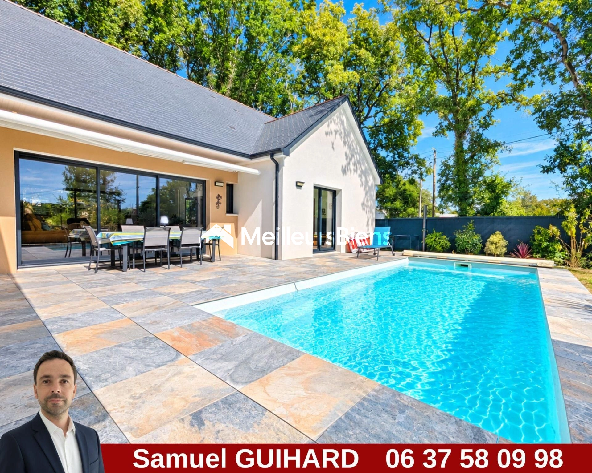 Mesquer 44420, maison de plain pied avec 3 chambres et piscine